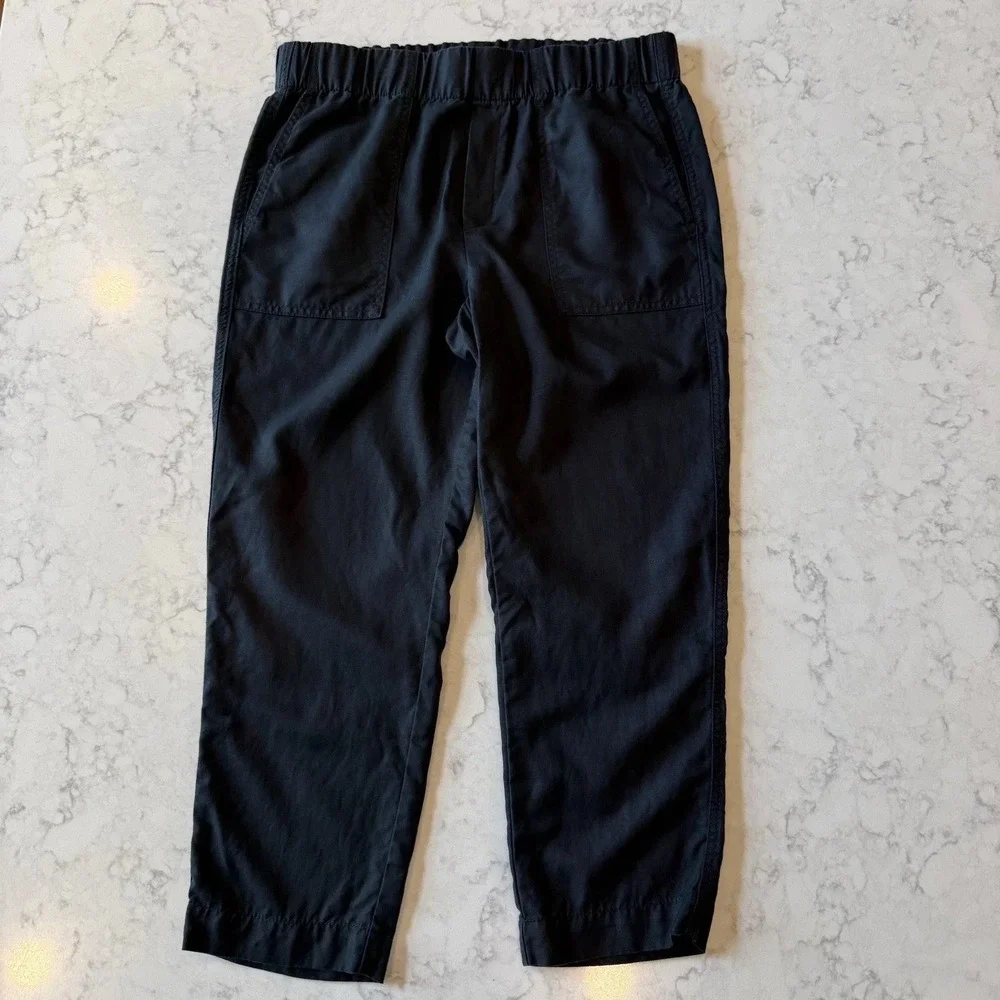 Banana Republic Lyocell Linen Cotton Tapered Cropped Pull On Pant Black Medium